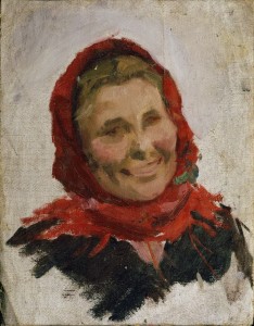 «Женщина в красном платке. Этюд» Начало 1950 г.г. Х.М. 25Х32
